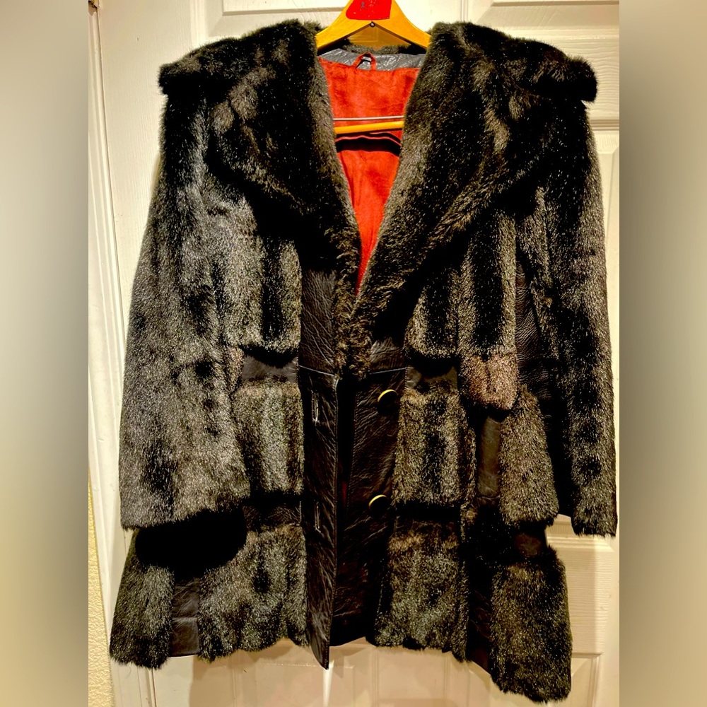 preloved vintage leather fur coat small-medium